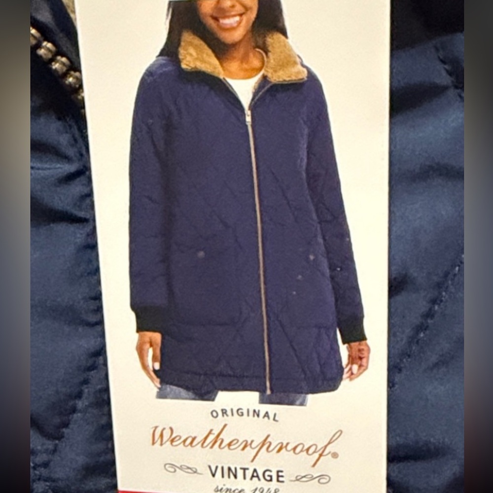 Weatherproof Vintage Navy Quilted Puffer Jacket Sherpa Lined  S NWT